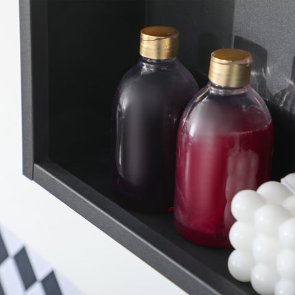 Black bathroom mirror cabinet, 5-tier double door, 60x13.5x70cm