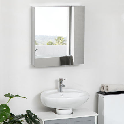 Silver wall-hung bathroom cabinet, double doors, 3 shelves