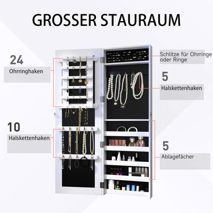 Wall mirror cabinet with large jewelry storage, 37x9.5x112cm