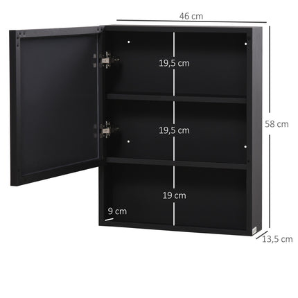 Bathroom mirror cabinet, stainless steel, glass shelves