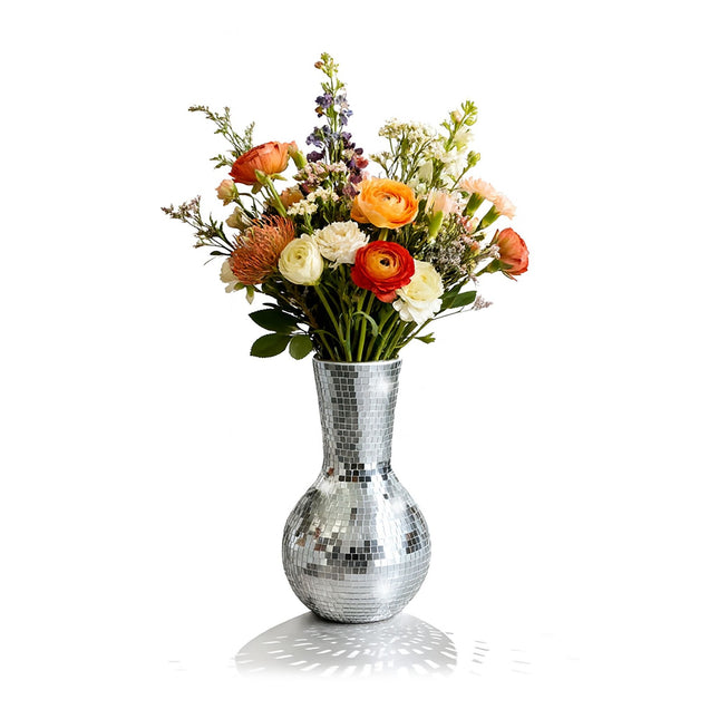 Mirror Mosaic Vase, 28 cm – Reflective Glass Decor