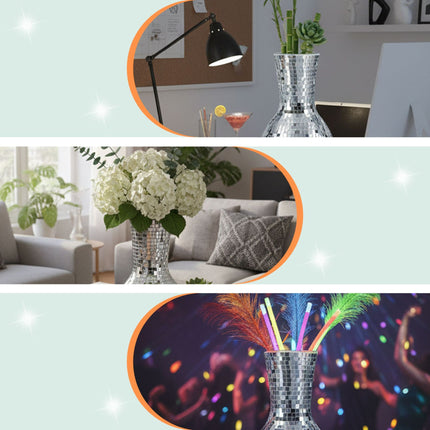 Mirror Mosaic Vase, 28 cm – Reflective Glass Decor