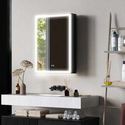 Black LED Mirror Cabinet - Anti-Fog, 3 light colors, 50x70 cm