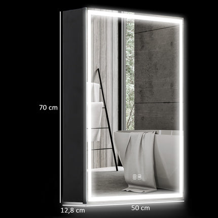 Black LED Mirror Cabinet - Anti-Fog, 3 light colors, 50x70 cm