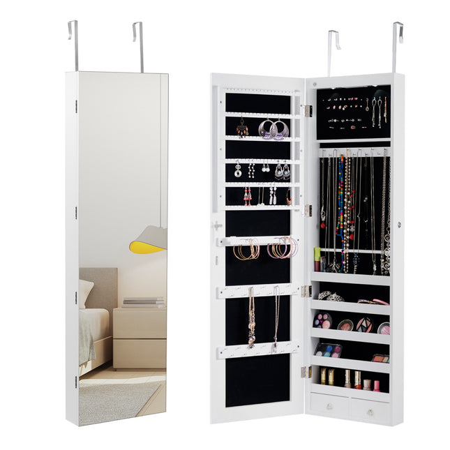 Mirrored Jewelry Cabinet With LED Lights, Wall or Door Mount