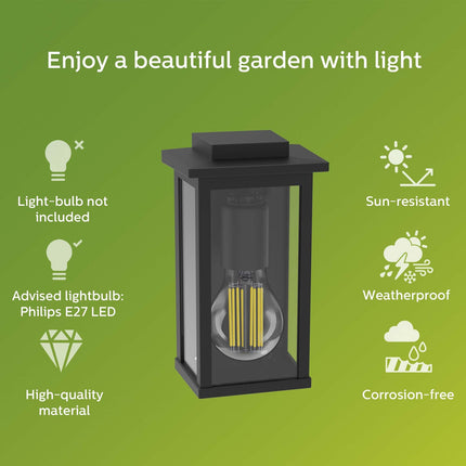 Mirth Wall light (E27 socket) IP44 Aluminium/Glass Black