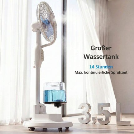 Misting Pedestal Fan, 70 Oscillation, 3.5L Tank, White
