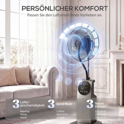Misting Pedestal Fan with Remote, 3 Speeds, 3.1L Tank