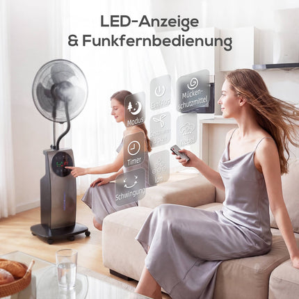 Misting Pedestal Fan with Remote, 3 Speeds, 3.1L Tank