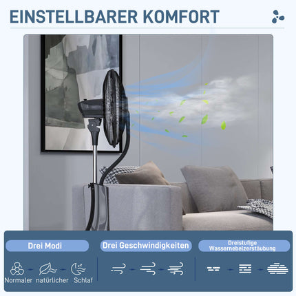 Misting Pedestal Fan with Remote, Black, 3L Tank