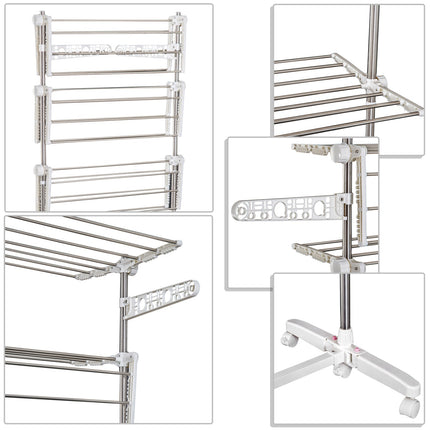 Foldable clothes air tower with drying rack in 4 levels