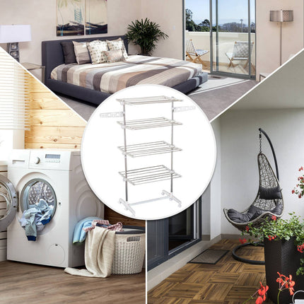 Foldable clothes air tower with drying rack in 4 levels