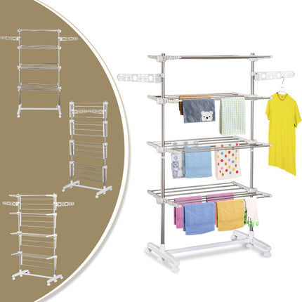 Foldable clothes air tower with drying rack in 4 levels