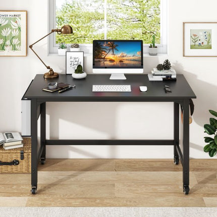 Mobile Computer Desk 120cm – Storage Bag, Hooks, Black