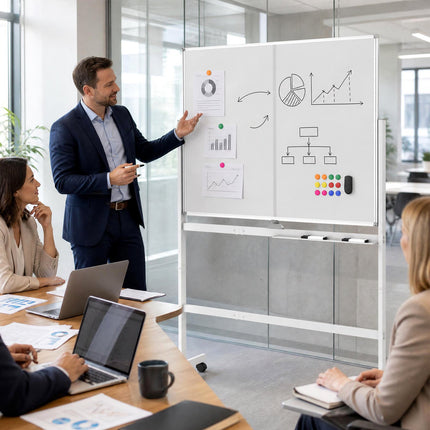 Mobile Double-Sided Magnetic Whiteboard with Wheels, 120x90 cm