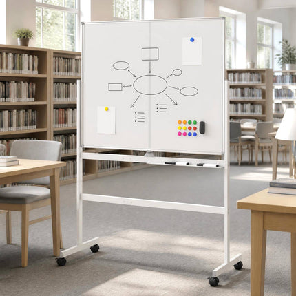 Mobile Double-Sided Magnetic Whiteboard with Wheels, 120x90 cm