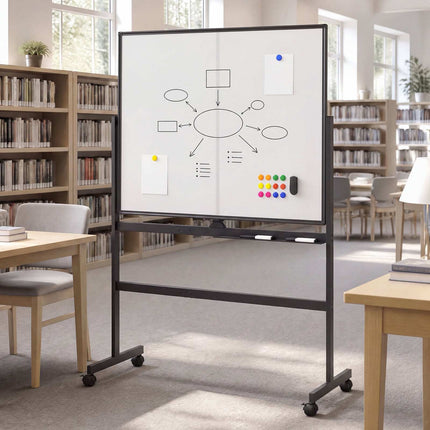 Mobile Double-Sided Magnetic Whiteboard with Wheels, 120x90 cm