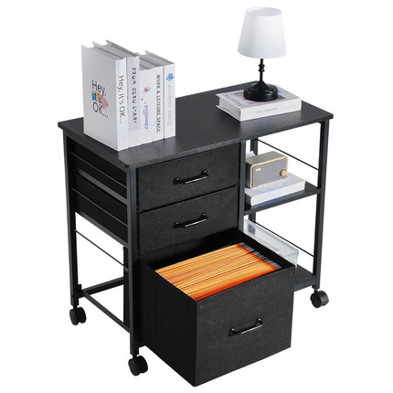 Mobile File Cabinet With Wheels, 3 Drawers, 2 Shelves, Black