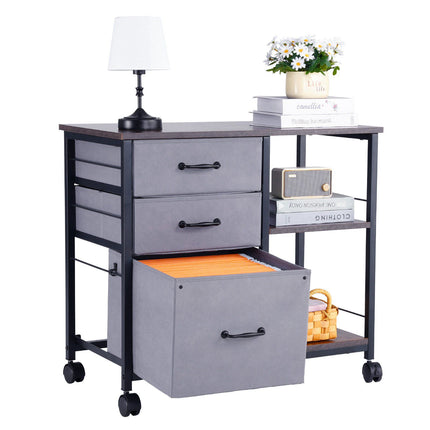 Mobile File Cabinet With Wheels, 3 Fabric Drawers, 2 Shelves