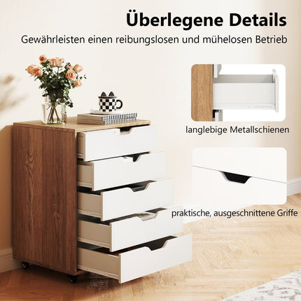 Mobile File Cabinet with 5 Drawers, 360° Wheels, 48x39.5x65.5 cm