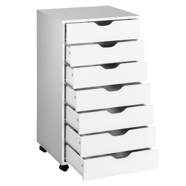 Mobile File Cabinet with 7 Drawers, Lockable Wheels, White