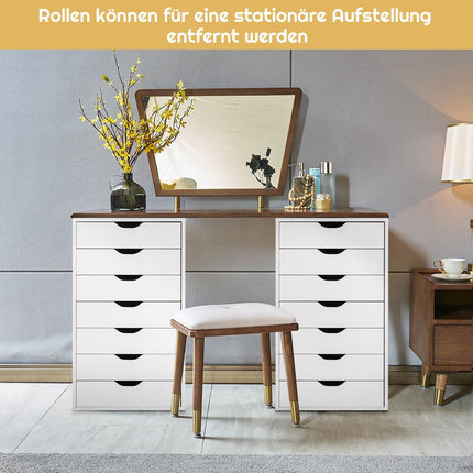 Mobile File Cabinet with 7 Drawers, Lockable Wheels, White