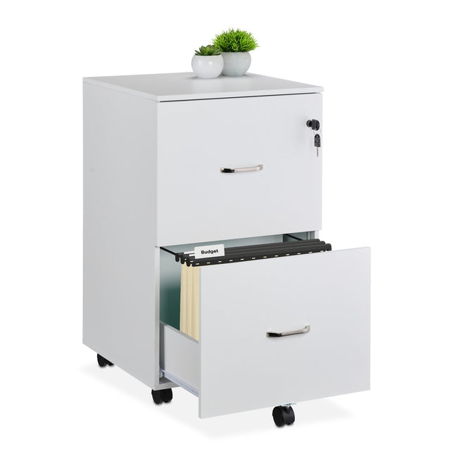 Mobile File Cabinet with Lock, 2 Drawers, A4/Letter Files