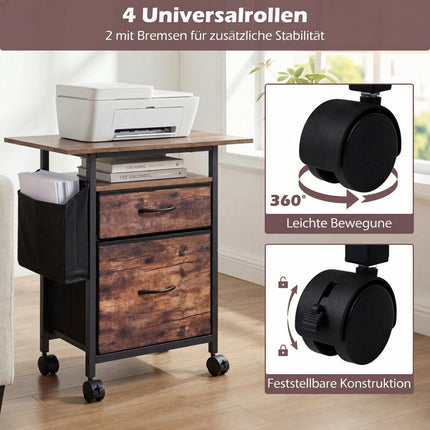Mobile File Cabinet with Tabletop and Storage Shelf - Brown