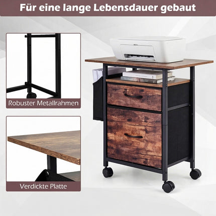 Mobile File Cabinet with Tabletop and Storage Shelf - Brown