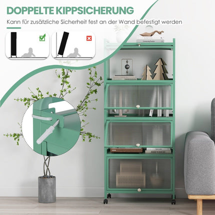 Mobile Kitchen Shelf with Wheels, Folding Doors, 5 Tiers