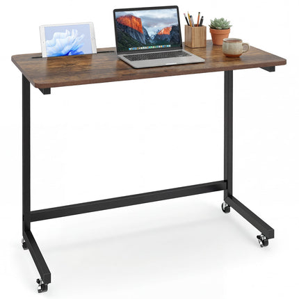 Mobile Laptop Side Table with Storage Slot, Rustic Brown