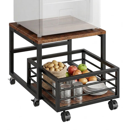 Mobile Mini Fridge Stand with Basket, Brown, 44x50x50 cm