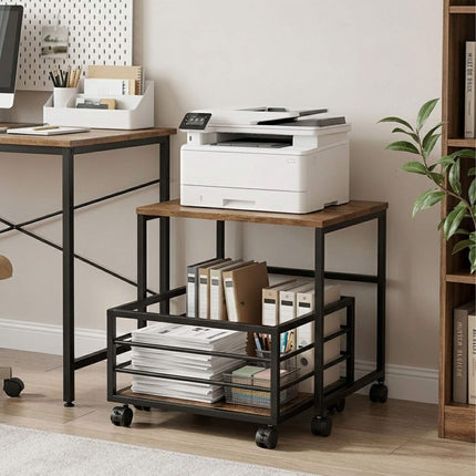 Mobile Mini Fridge Stand with Basket, Brown, 44x50x50 cm