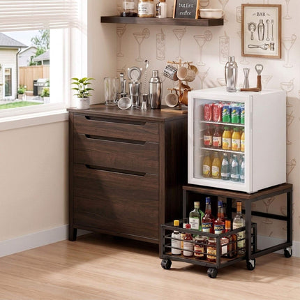 Mobile Mini Fridge Stand with Basket, Brown, 44x50x50 cm
