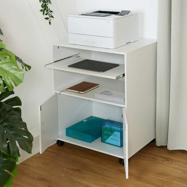 Mobiele kantoorstandaard met toetsenbordlade, wit