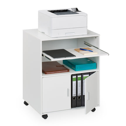 Mobile Office Stand with Keyboard Drawer, White