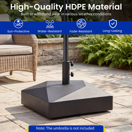 Mobile Patio Umbrella Base, 154 lbs, Black, HDPE, Wheels