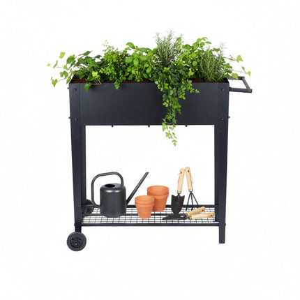 Mobile Raised Garden Bed – Wheels, Storage Shelf