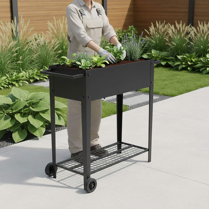 Mobile Raised Garden Bed – Wheels, Storage Shelf