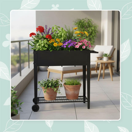 Mobile Raised Garden Bed – Wheels, Storage Shelf