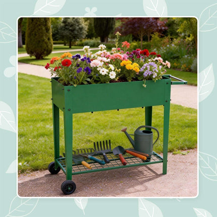 Mobile Raised Garden Bed With Wheels And Storage Tray