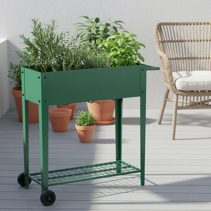 Mobile Raised Garden Bed With Wheels And Storage Tray