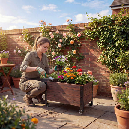 Mobile Raised Garden Bed with Wheels, 60x30x41 cm