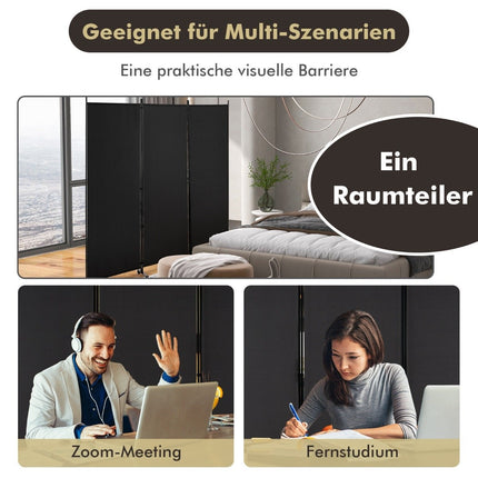 Mobile Room Divider with Wheels, 3 Panels, 180 cm, Black