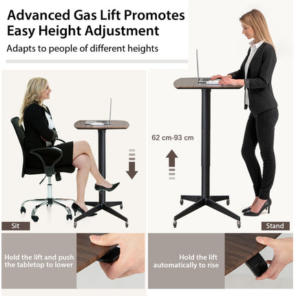 Mobile Standing Desk, Height Adjustable, Locking Casters