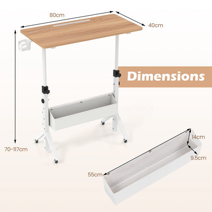 Mobile Standing Desk, Height Adjustable with Storage Basket