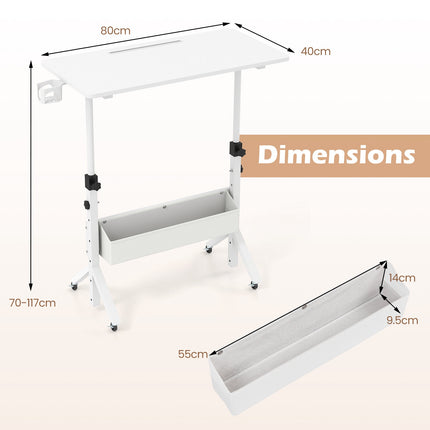 Mobile Standing Desk, Height Adjustable with Storage Basket