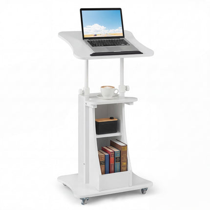 Mobile Standing Desk With Wheels, Tilting Top, 72-112 Cm
