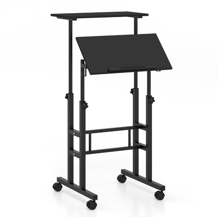 Mobile Standing Desk with Wheels, Height Adjustable, Black