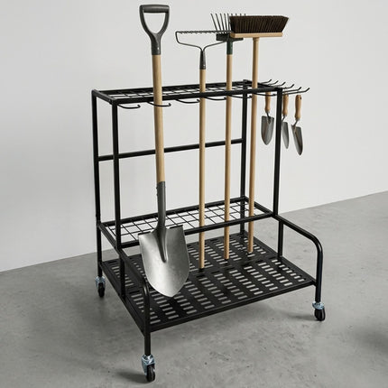 Mobile Steel Garden Tool Rack with Castors, Black